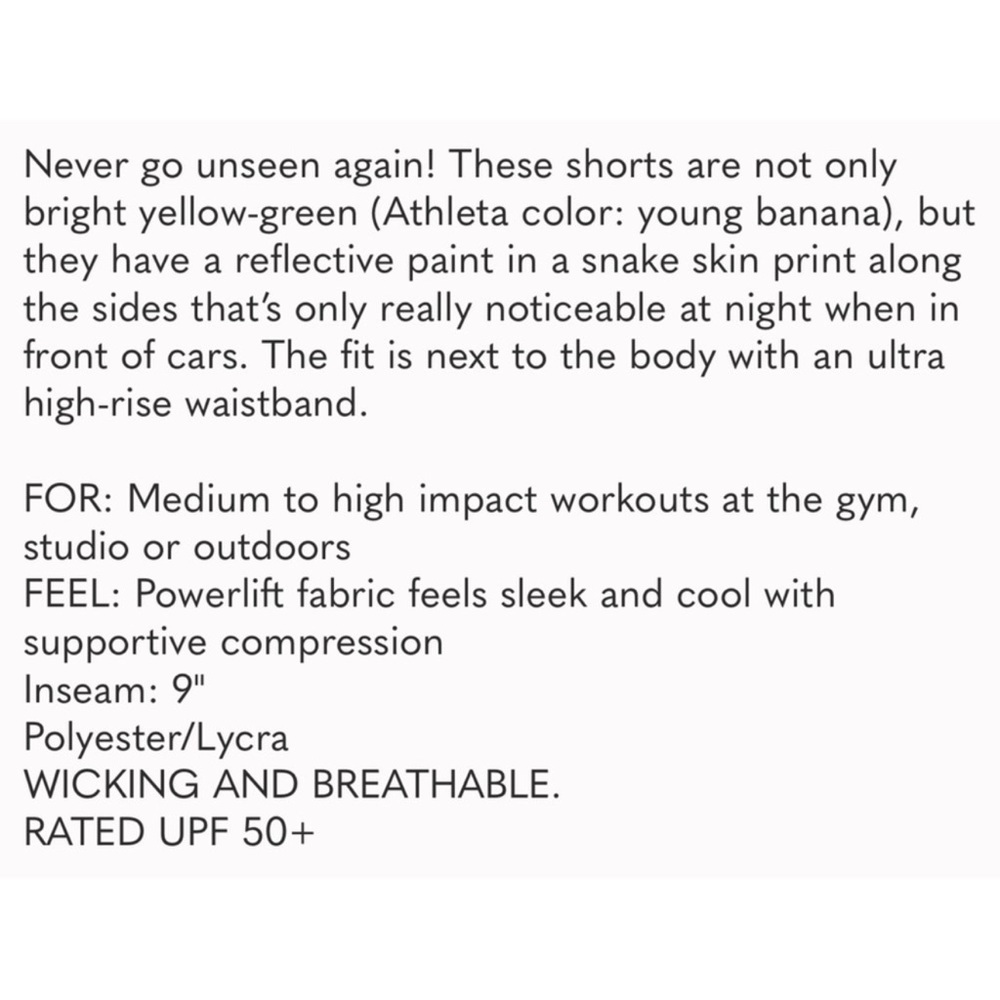 ATHLETA Stay Fly Neon Reflective 9” Biker Shorts Gym Yoga Cycle Green Yellow S - Picture 10 of 10